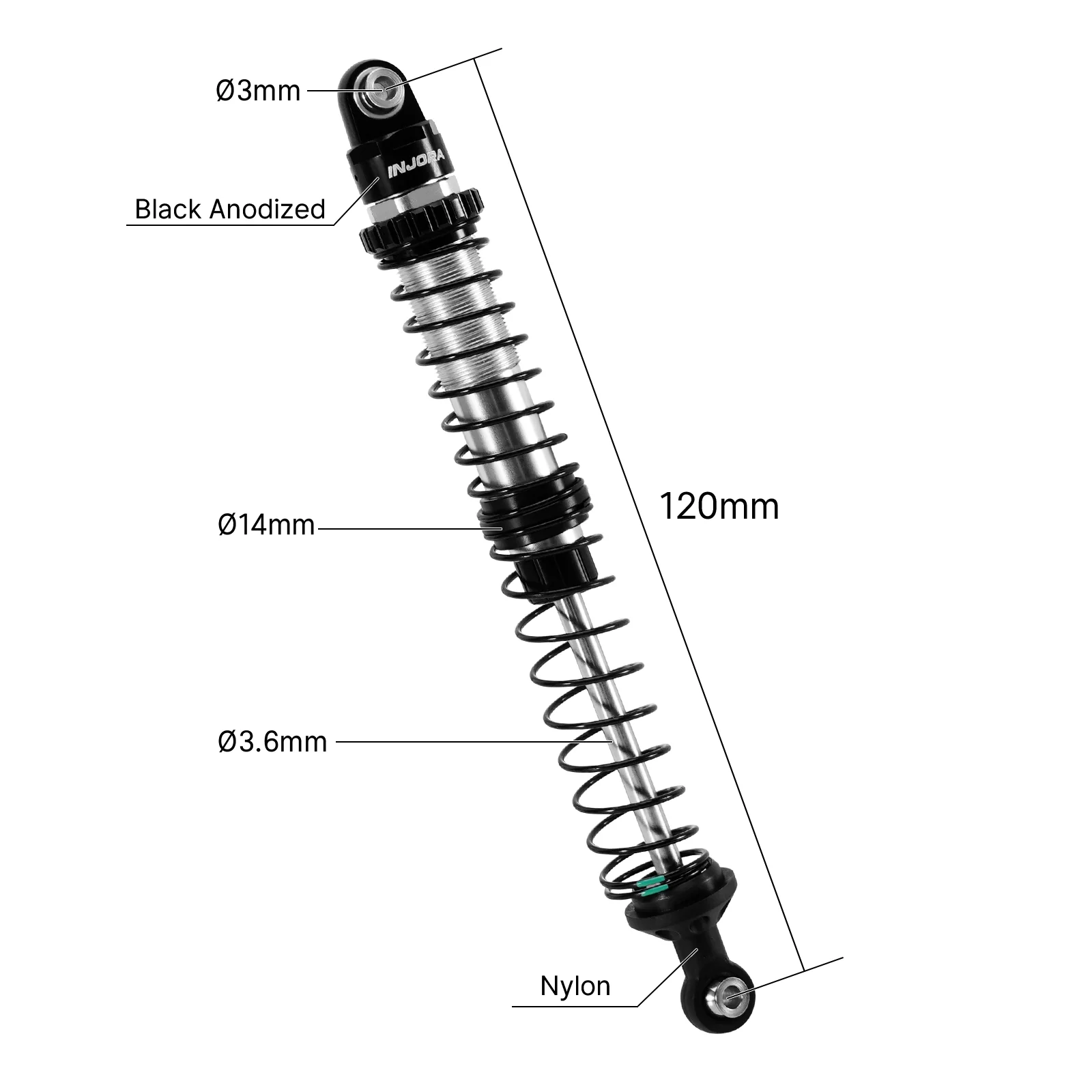 INJORA DRX Dual-Rate Spring Oil Shocks for 1/10 RC Crawlers, 80mm / 90mm / 100mm / 110mm / 120mm - Image 24