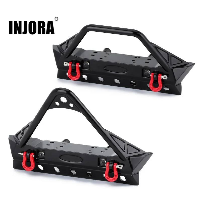 INJORA Black Metal Front Bumper with Lights for SCX10 II SCX10 III