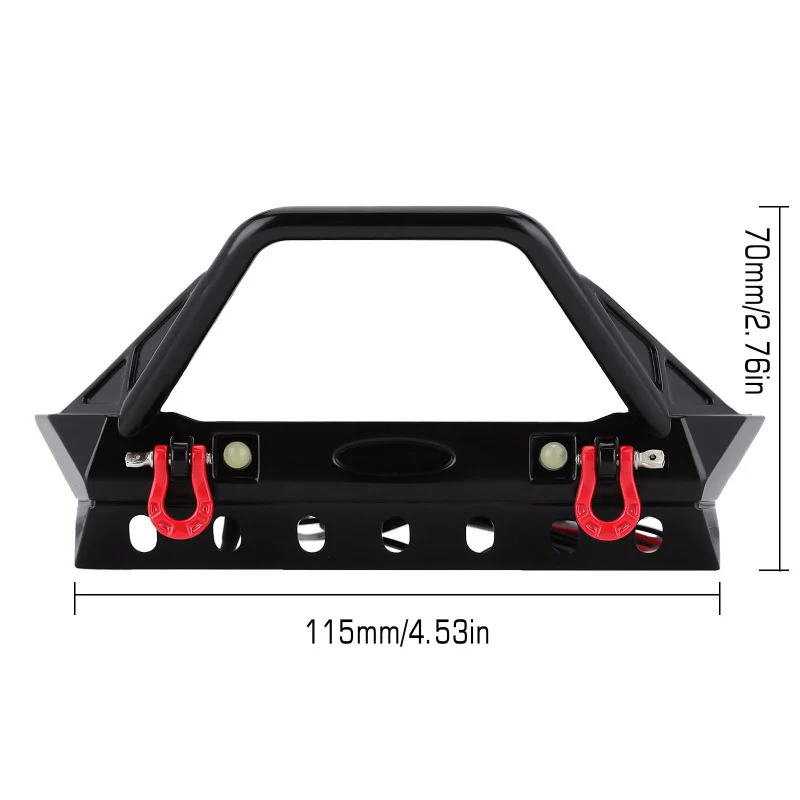INJORA Black Metal Front Bumper with Lights for SCX10 II SCX10 III - Image 10