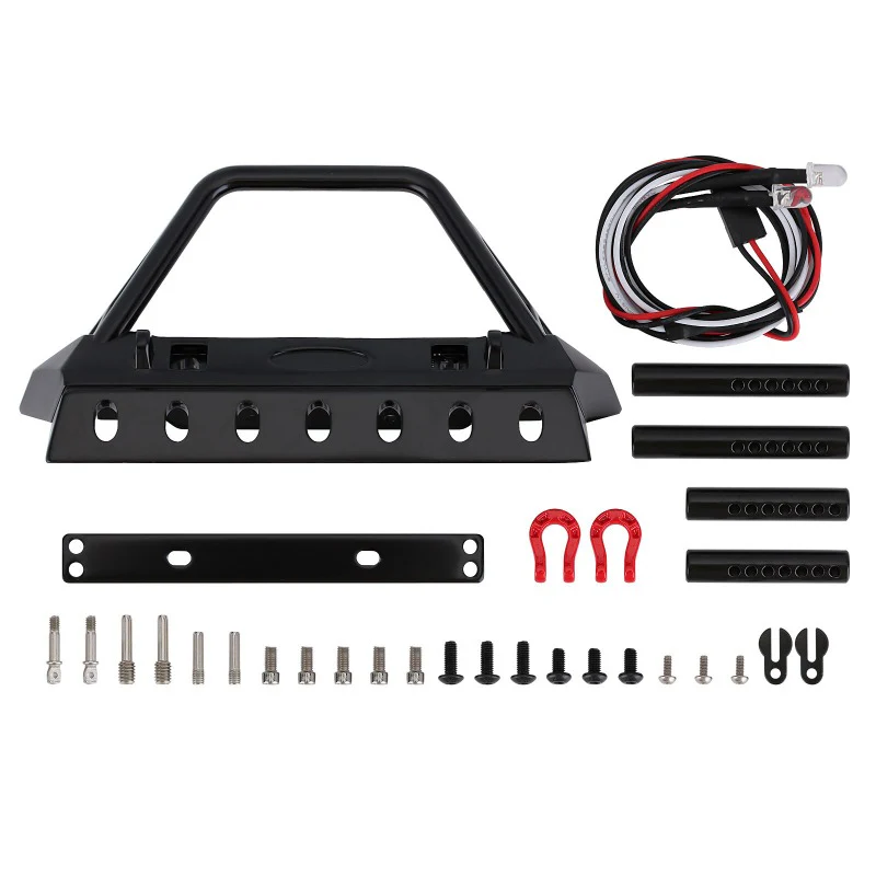 INJORA Black Metal Front Bumper with Lights for SCX10 II SCX10 III - Image 11