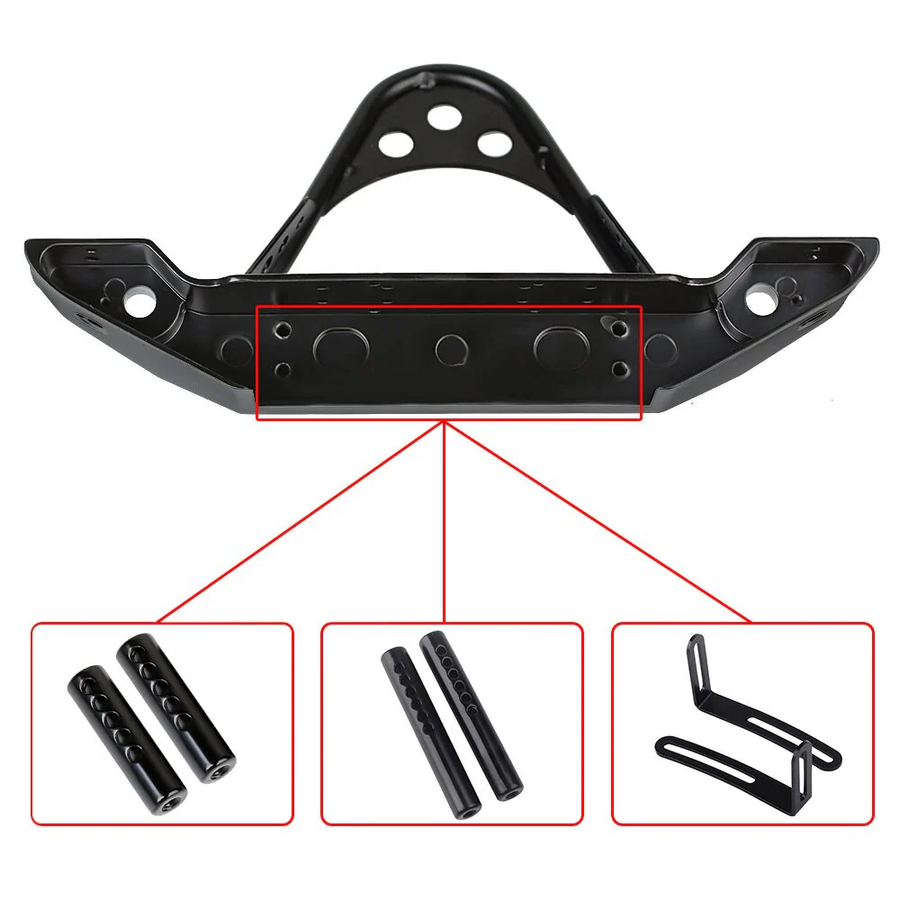 INJORA Black Metal Front Bumper with Lights for TRX4 SCX10 & SCX10 II - Image 3
