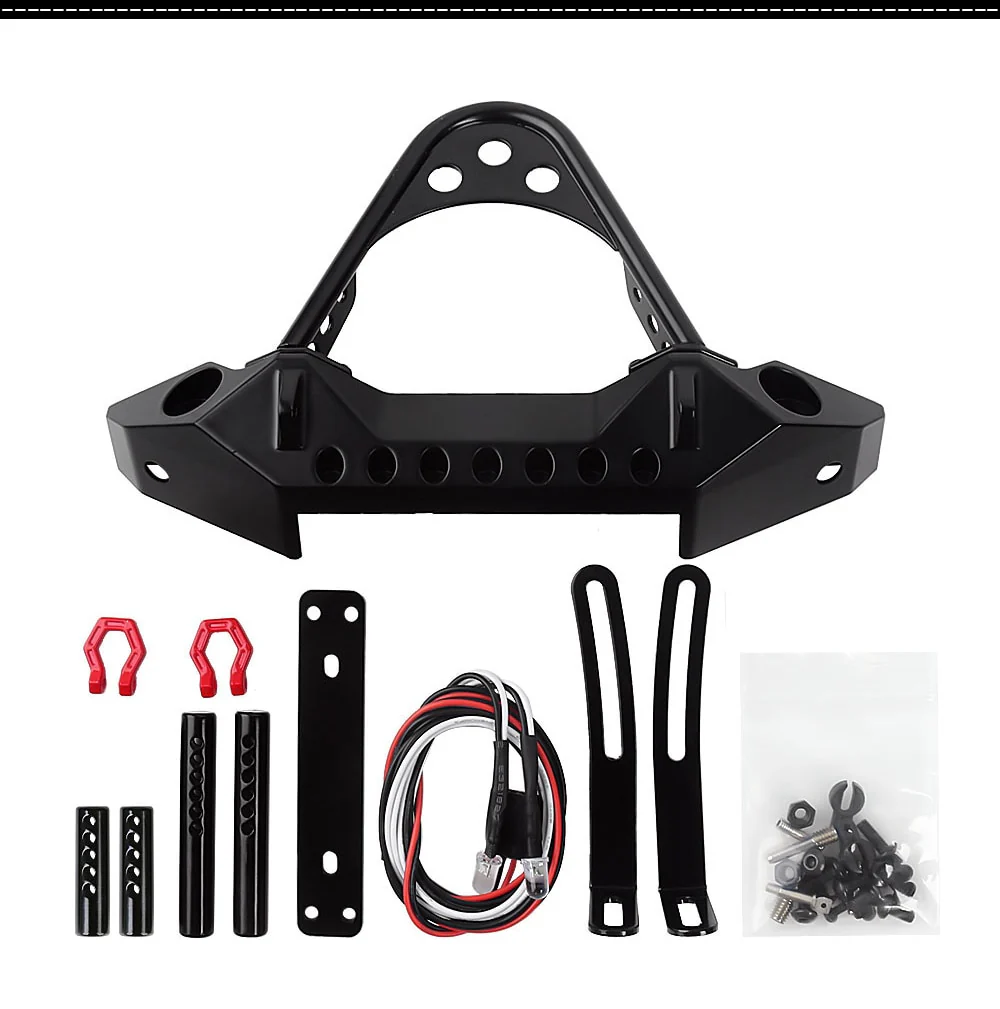 INJORA Black Metal Front Bumper with Lights for TRX4 SCX10 & SCX10 II - Image 4