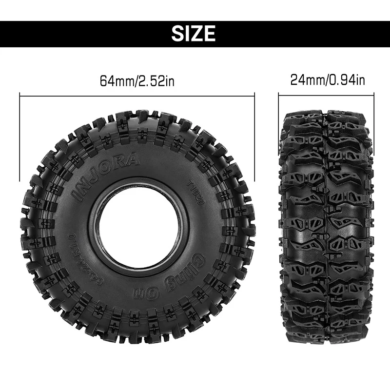 INJORA 1.0" 64*24mm Cling On Tires (T1020) (4) - Image 4