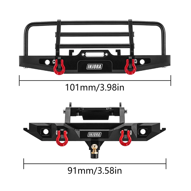 INJORA CNC Aluminum Front Rear Bumper with Lights for 1/18 TRX4M Defender (4M-88) - Image 3