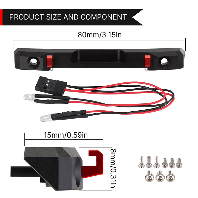 [Clearance Sale] INJORA CNC Aluminum Rear Bumper with Lights for SCX24 Jeep Wrangler JLU - Image 3