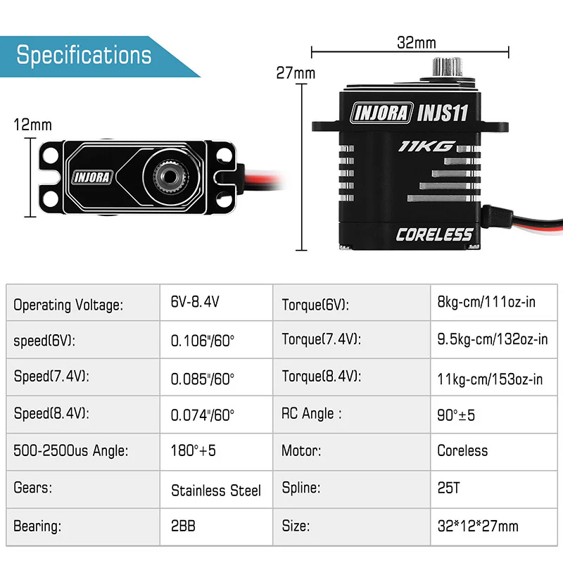 INJORA 11KG Coreless High Torque Micro Servo for 1/18 TRX4M Upgrade (INJS11) - Image 10