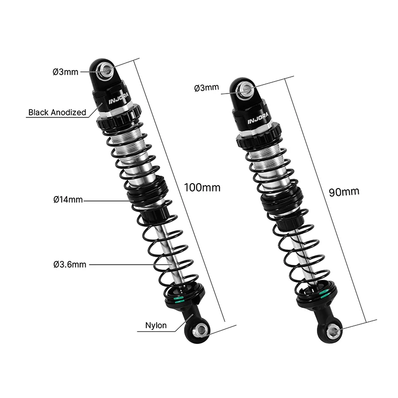 INJORA DRX Dual-Rate Spring Oil Shocks 90mm+100mm for 1/10 TRX4 SCX10 III - Image 3