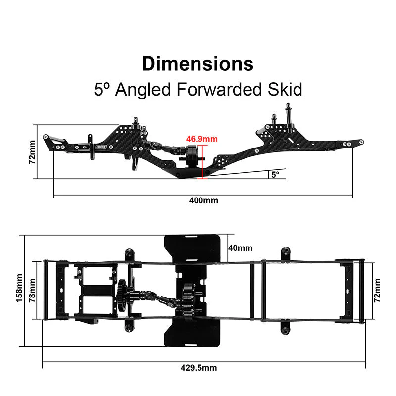INJORA Front Mounted Transmission LCG Carbon Fiber Chassis Kit for 1/10 RC Crawlers (INC-10F) - Image 3