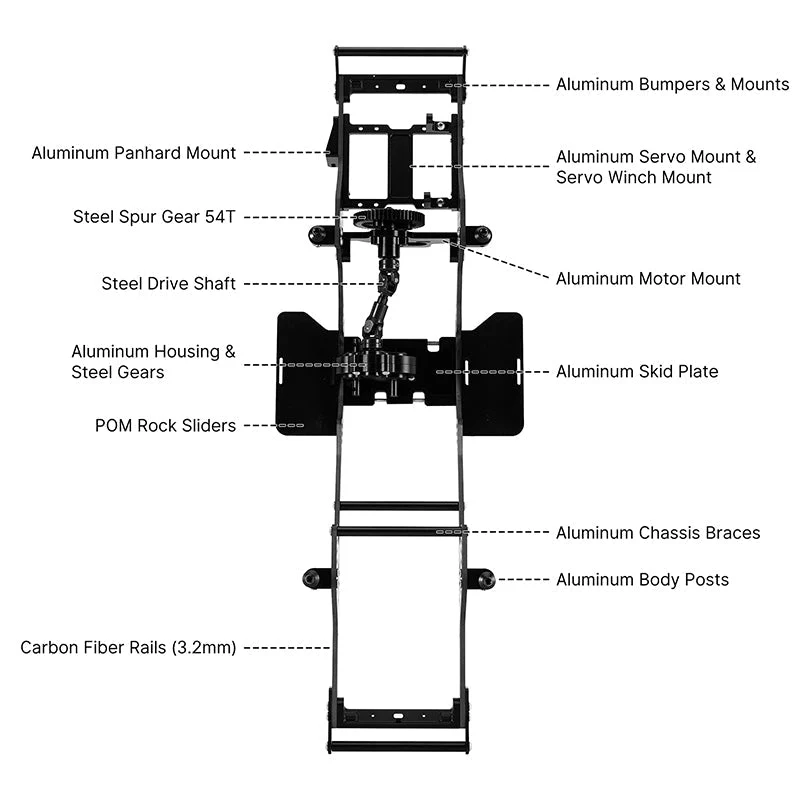 INJORA Front Mounted Transmission LCG Carbon Fiber Chassis Kit for 1/10 RC Crawlers (INC-10F) - Image 4