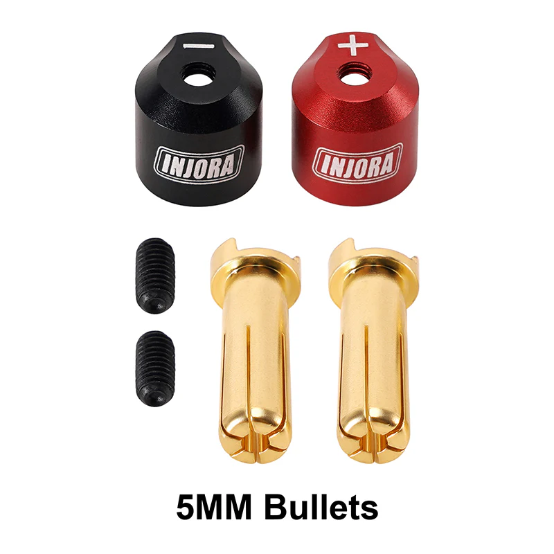 INJORA Heatsink Bullet Plug Connectors Grips with 4mm 5mm Bullets (Black, Red) - Image 9