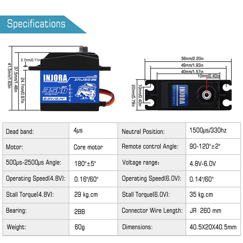 [US Warehouse] INJORA INJS035 35KG Large Torque Waterproof Metal Gear Digital Servo for RC Model - Image 4