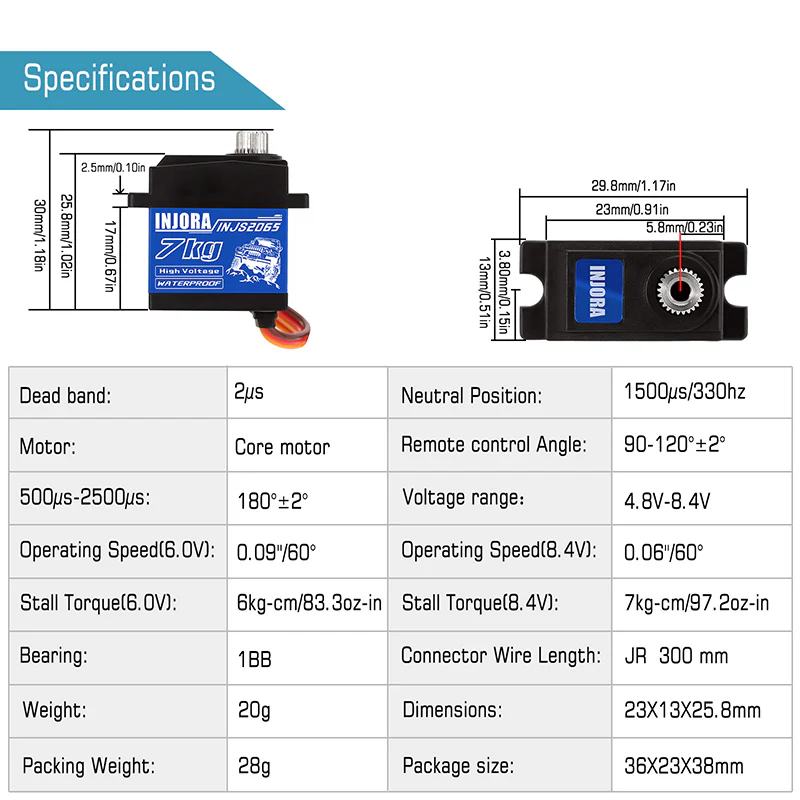 INJORA 7KG 2065 Digital Servo Waterproof High Voltage Sub Micro Shift Servo - Image 7