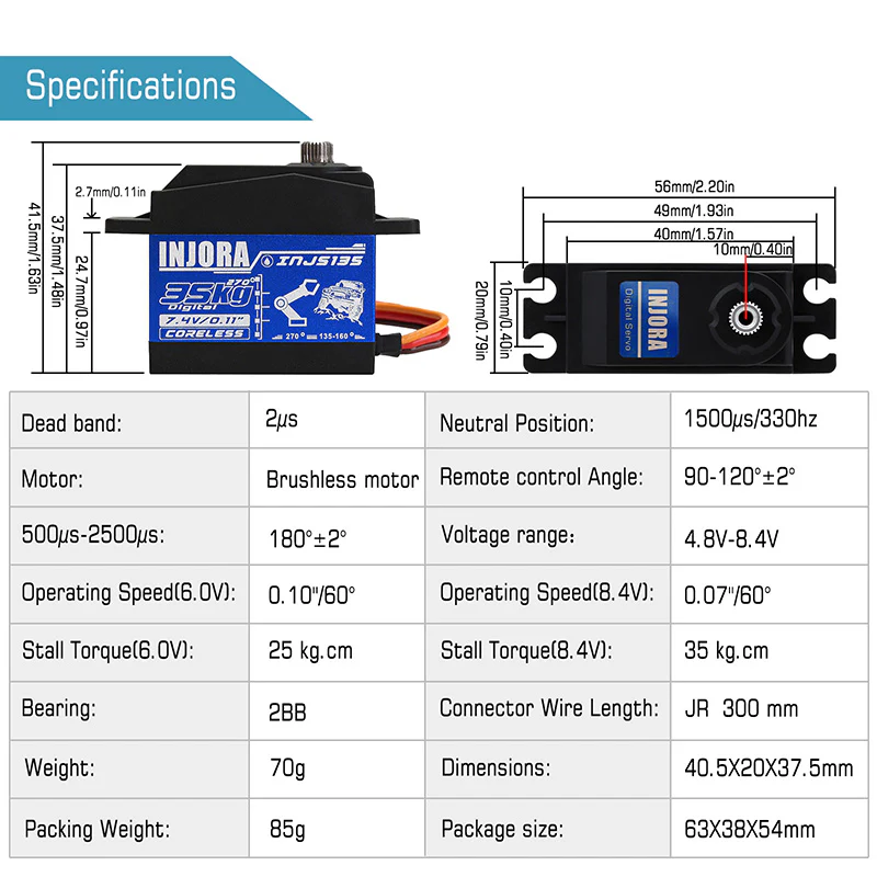 [US Warehouse] INJORA INJS235 35KG Waterproof Brushless Servo Large Torque Digital Servo - Image 3