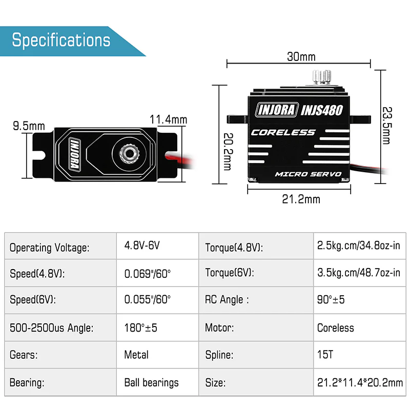 [Germany Clearance Deal] INJORA INJS480 Coreless Micro Servo with Horn for 1/24 Axial SCX24 - Image 3
