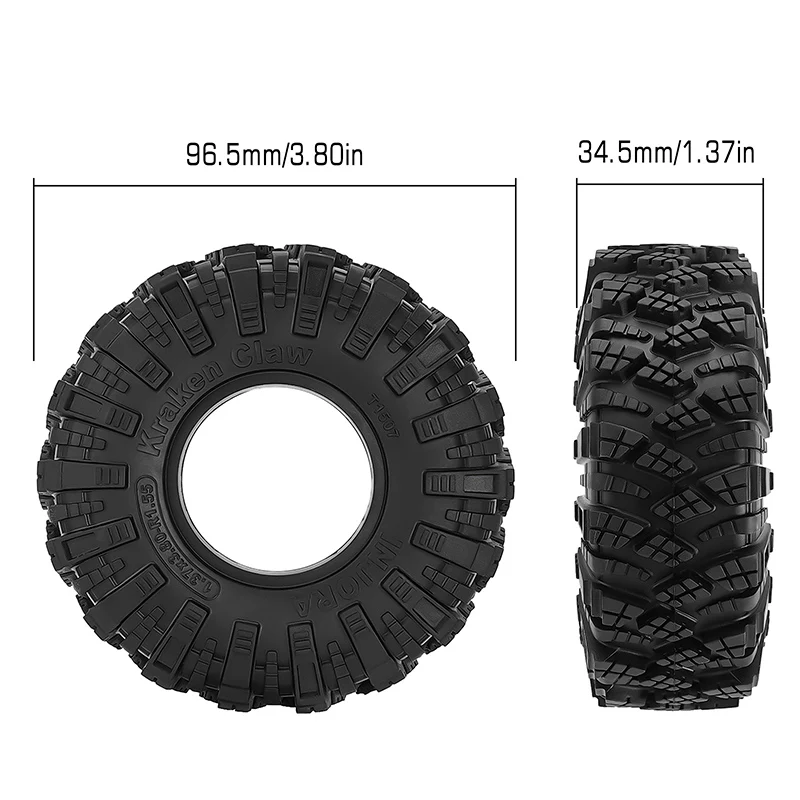 INJORA 1.55" 96.5*34.5mm Kraken Claw M/T Tires (T1507) (4) - Image 4