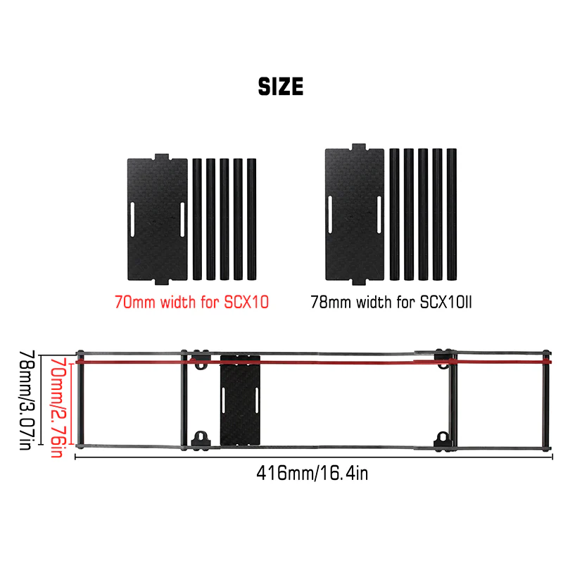 INJORA LCG Carbon Fiber Chassis Kit for 1/10 Axial SCX10 & SCX10 II - Image 5