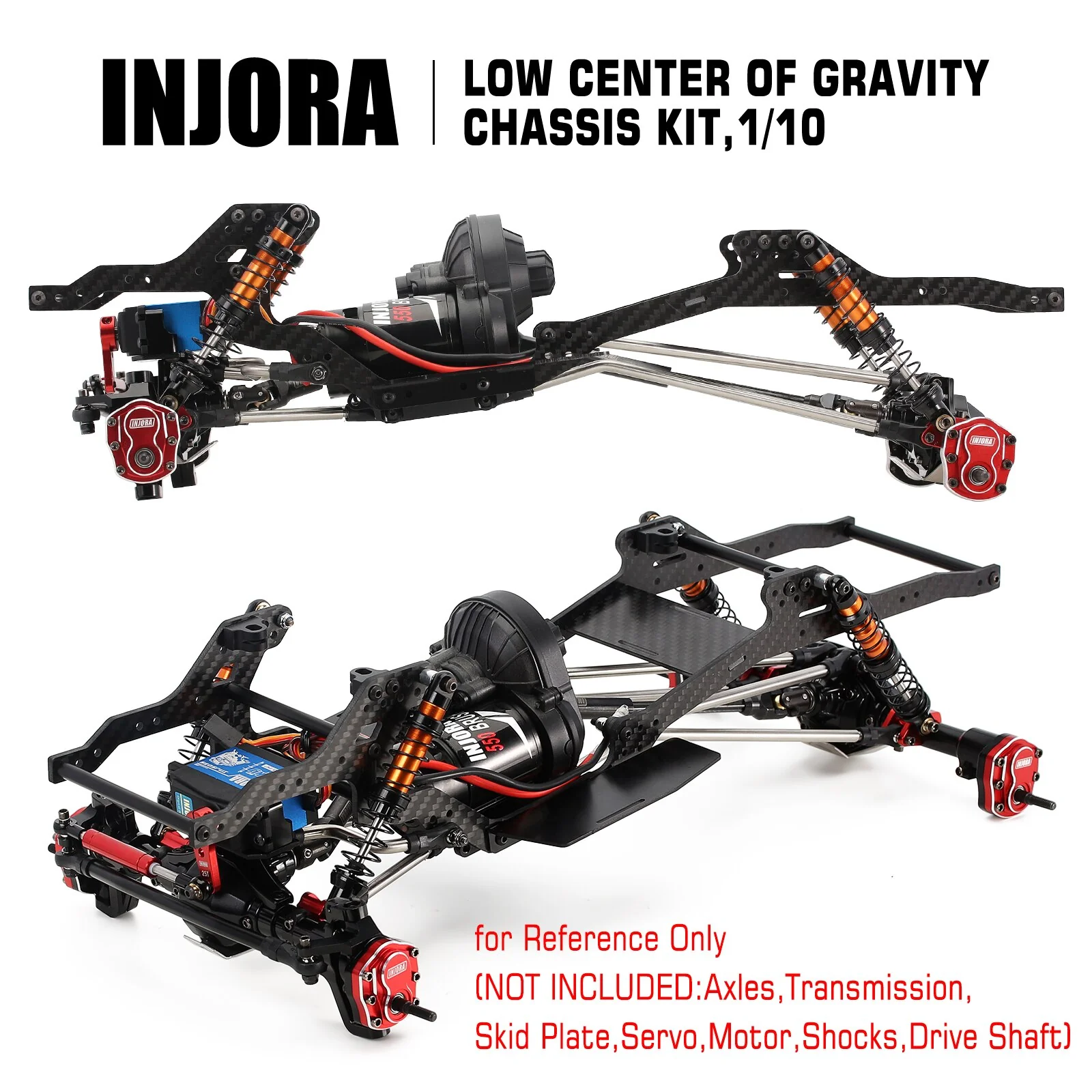INJORA LCG Carbon Fiber Chassis Kit for 1/10 Axial SCX10 & SCX10 II - Image 6