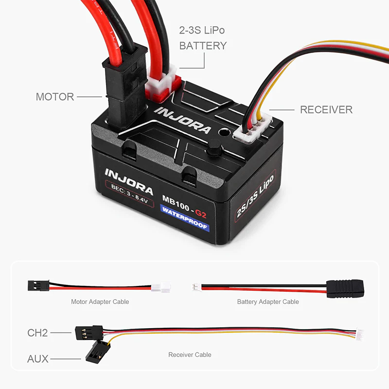 INJORA MB100 G2 Brushed ESC 40A for 1/24 1/18 RC Crawlers - Image 4