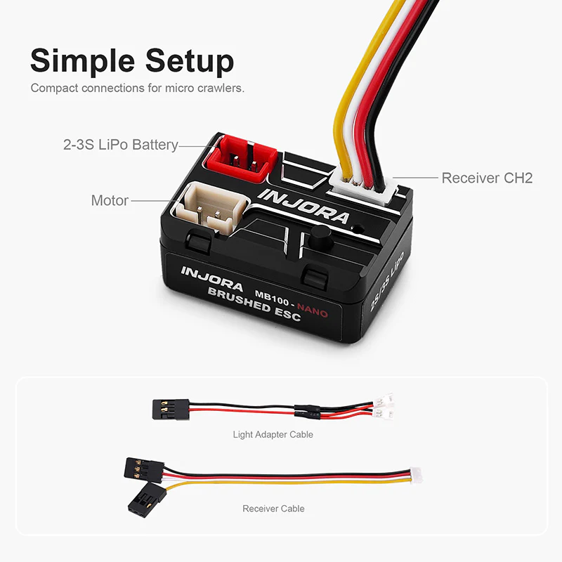 INJORA MB100 NANO Brushed ESC 15A for 1/24 1/30 1/32 RC Crawlers - Image 3