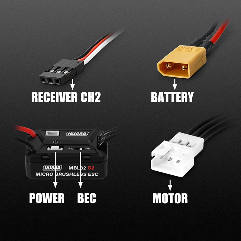 INJORA MBL32 G2 Waterproof Brushless ESC & 2204 Fat Viper Motor for 1/18 TRX4M Upgrade - Image 5