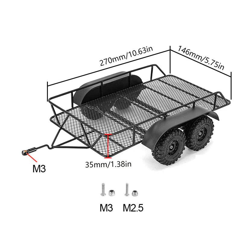 INJORA Metal Hitch Mount Trailer for 1/18 RC Crawler TRX4M - Image 2