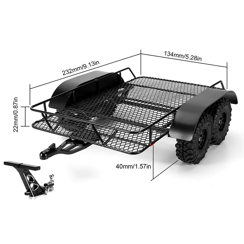 INJORA Metal Trailer with Aluminum Hitch Mount for 1/24 Axial SCX24 - Image 3