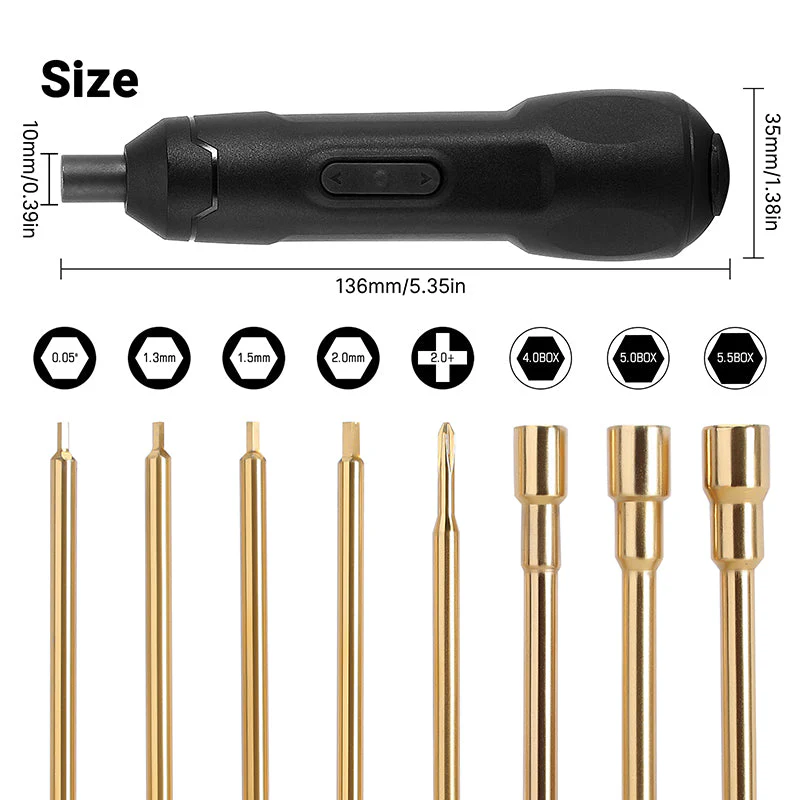 INJORA Mini Cordless Electric Screwdriver Set for 1/18 1/24 RC Crawler - Image 3