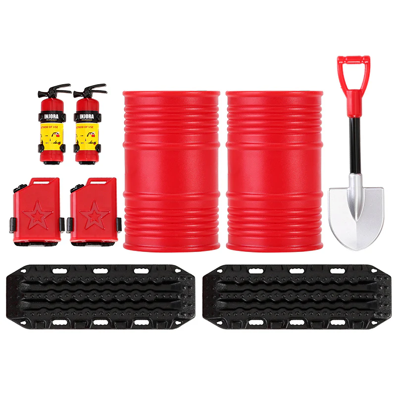[US Warehouse] INJORA Mini Fuel Tank Fire Extinguisher Shovel Oil Drum Scale Accessories for 1/24 1/18 RC Crawlers