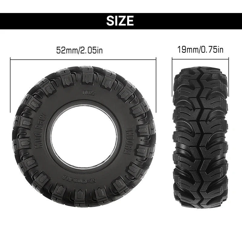 INJORA 1.0" 52*19mm Mud Paw M/T Tires (T1022) (4) - Image 4