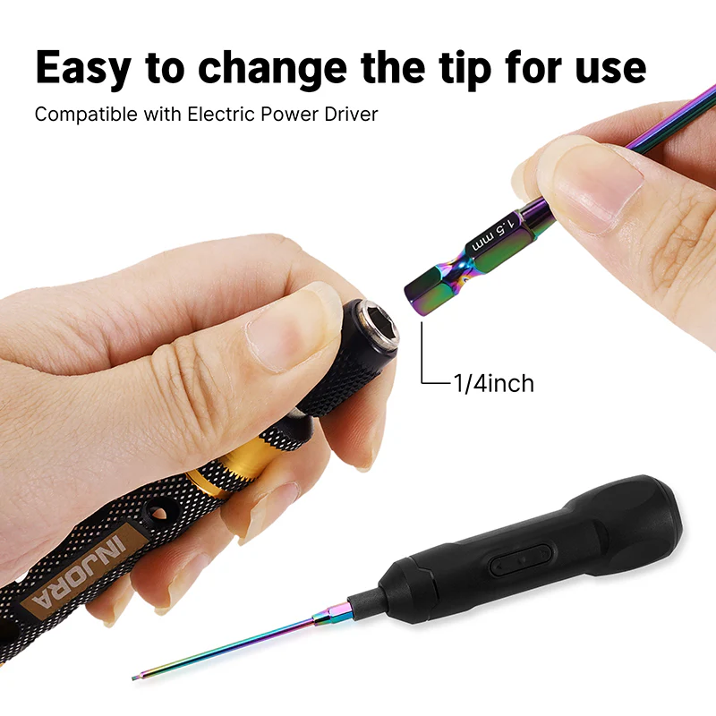 INJORA Quick-Change Hex Driver Set (1.5 / 2.0 / 2.5 / 3.0mm) with 4-Way Socket Wrench - Image 6