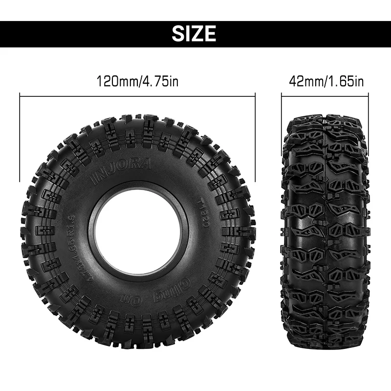 INJORA 1.9" (120*42mm 4.75" OD) Cling On S5 Tires (T1920) (4) - Image 4