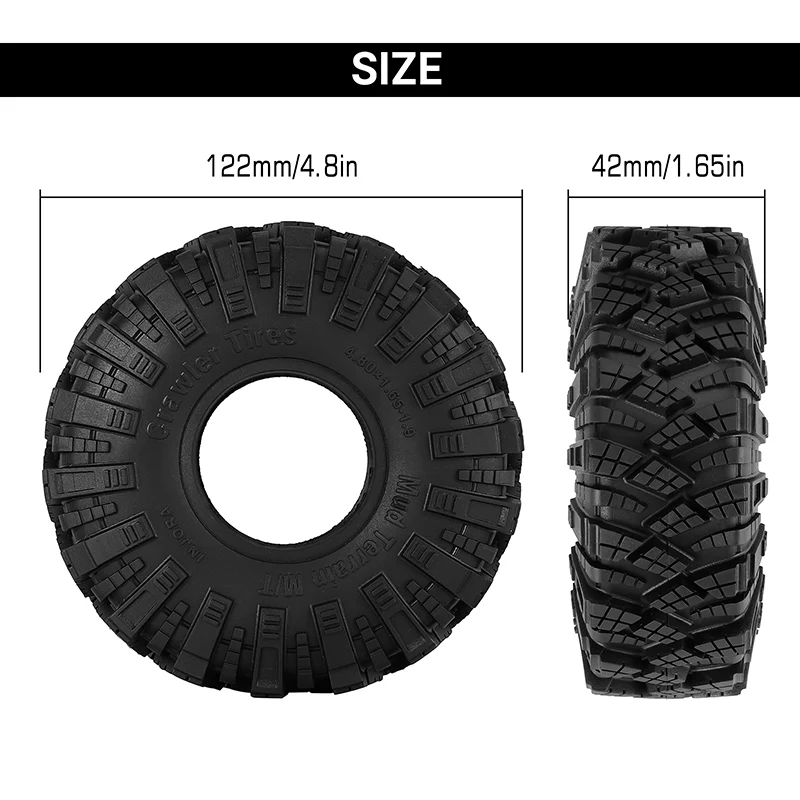 [US Warehouse] INJORA S5 Kraken Claw 1.9" 4.80" OD M/T Tires (4) (122*42mm) - Image 5