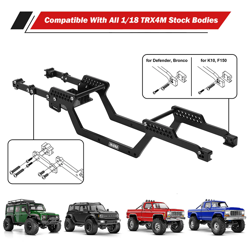 INJORA Universal LCG Chassis Kit for 1/18 TRX4M Upgrade (Aluminum) - Image 3