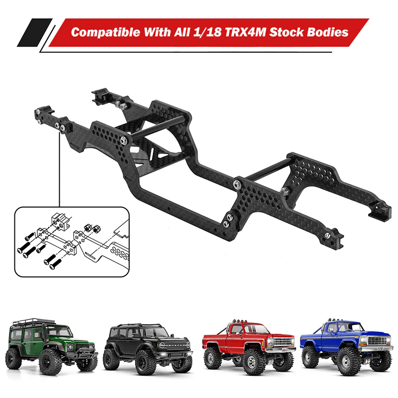 INJORA Universal LCG Chassis Kit for 1/18 TRX4M Upgrade (Carbon Fiber) - Image 6