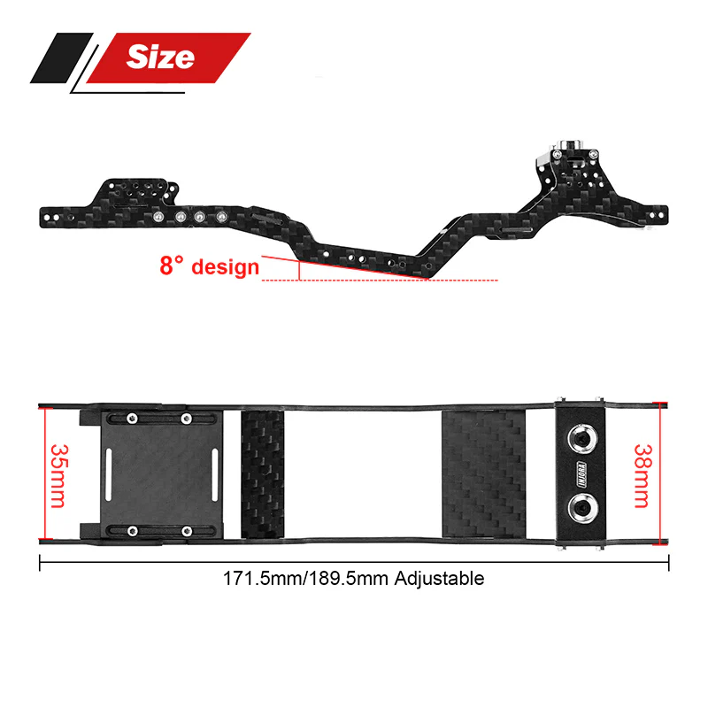 INJORA Universal LCG Carbon Fiber Chassis Kit for 1/24 SCX24 - Image 5