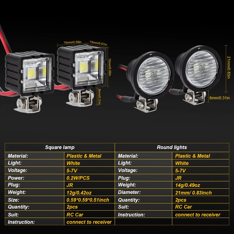 INJORA LED Lights Headlights Spotlight for 1/10 RC Car - Image 2