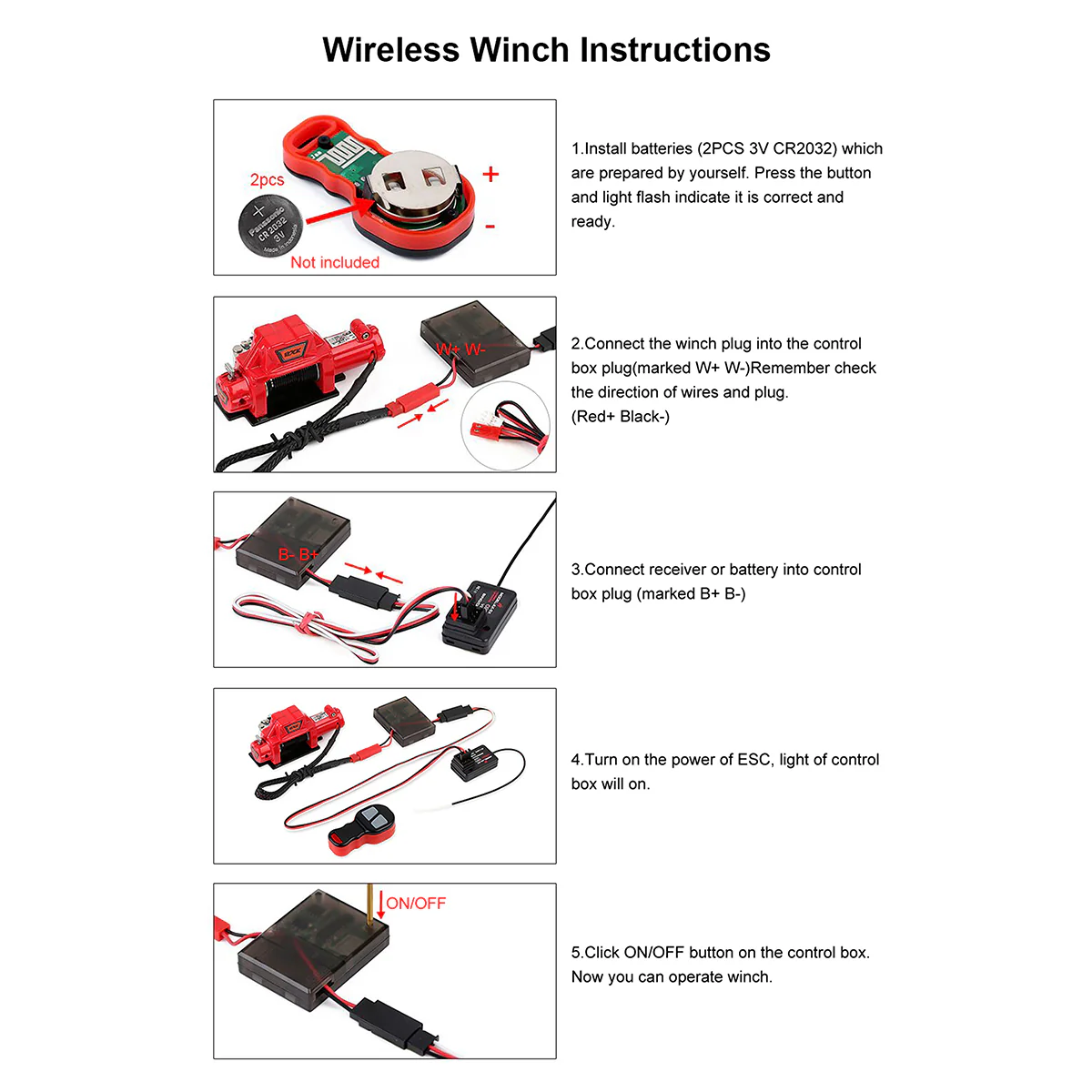 INJORA Metal Winch with Wireless Remote Controller for 1/10 RC Crawler - Image 5